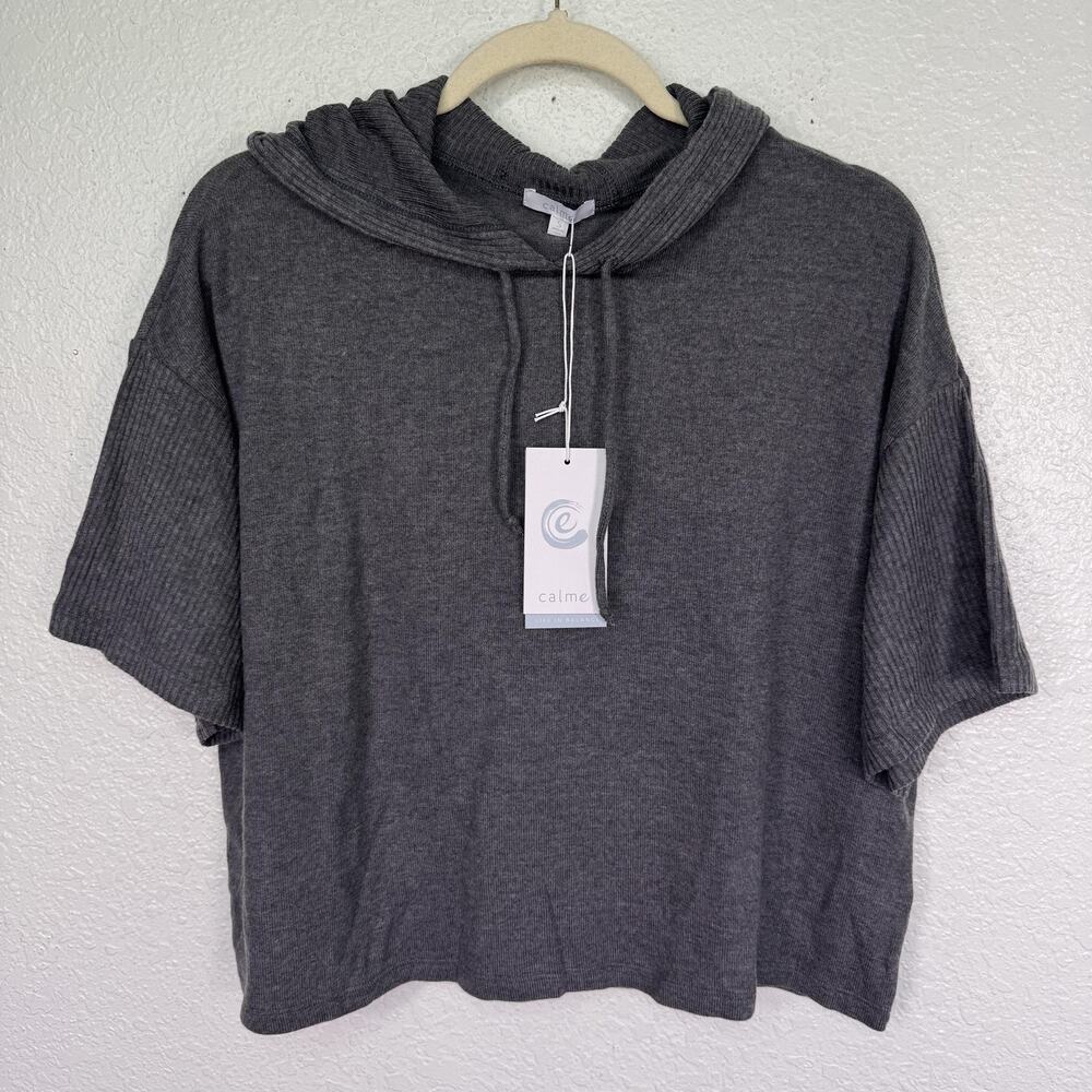 Johnny Was CALME Top Womens Small Hooded Cozy Tee Tencel Blend Soft Grey NEW